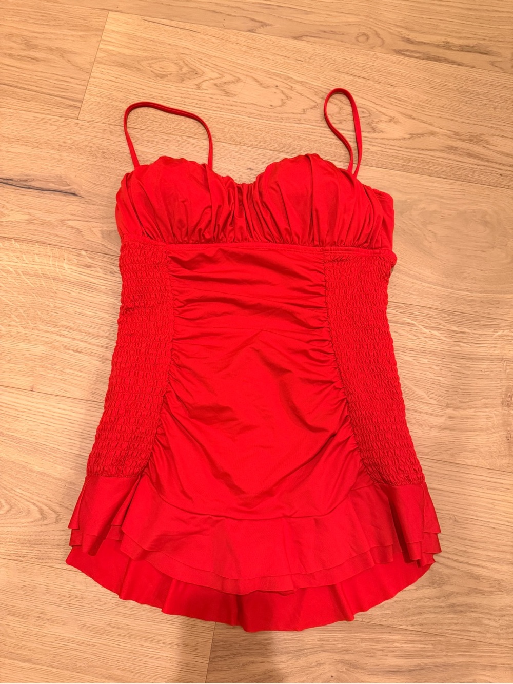 Kenneth Cole Red Ruffled Swimdress with Adjustable Straps